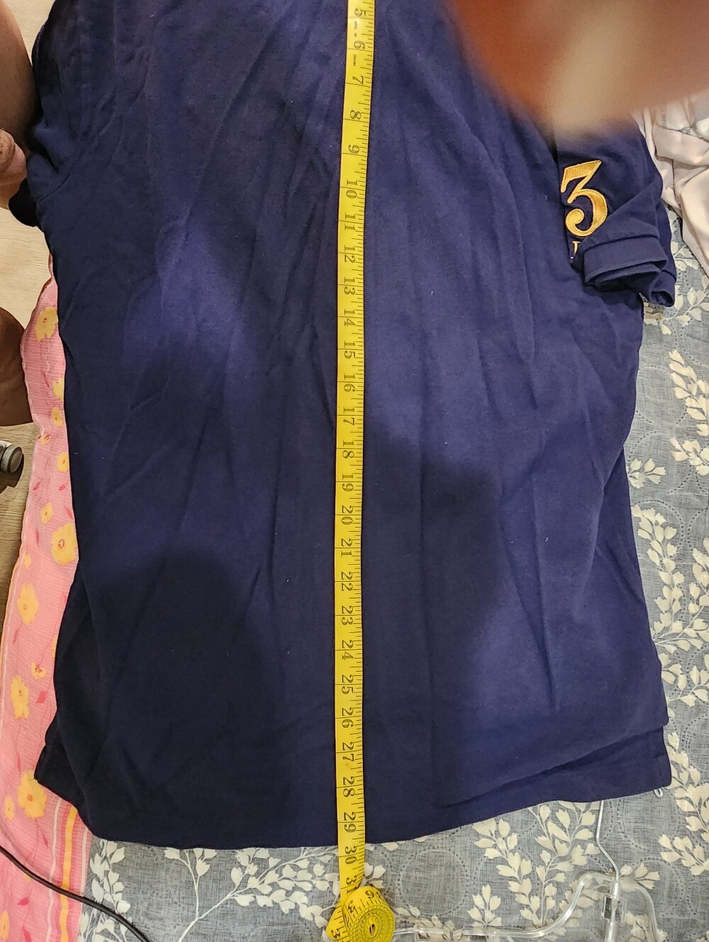 Ralph Lauren Navy Polo with White Diagonal Stripe and Yellow Embroidered Crest - Picture 6 of 7